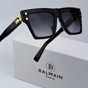 Balmain B-V BPS-121A-54 Men BRAND NEW Sunglasses Titanium Black Gold Grey